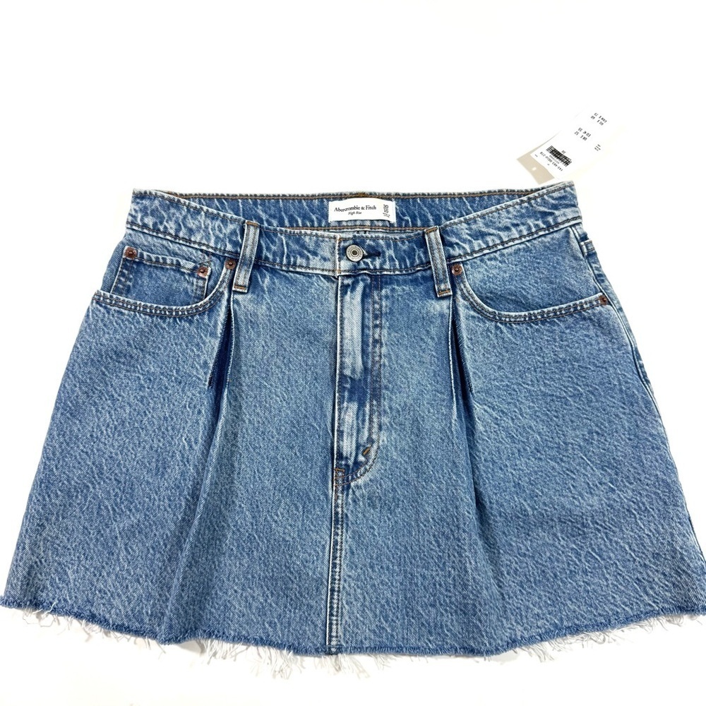 New Abercrombie High Rise Pleated A Line Denim Skirt Mini